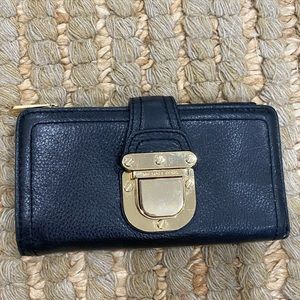 Michael Kors black leather wallet with gold buckle